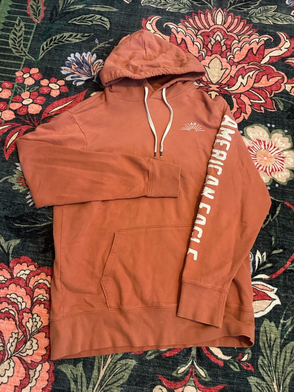 Y2K American Eagle Embroidered Brick Orange Hoodie Size M